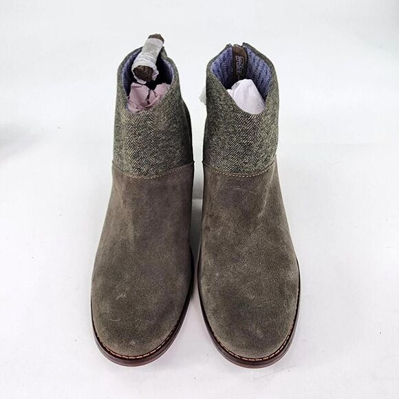 TOMS Leila Tarmac Olive Suede Herringbone Booties US 8 Block Heel Ankle Boots - Picture 2 of 11